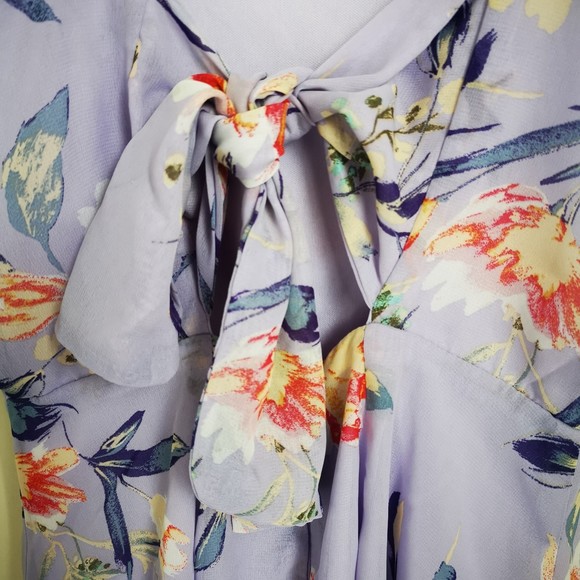 Louna Floral Tie Back Mini Fully Lined Square Neck Summer Dress Purple XS - Picture 9 of 13